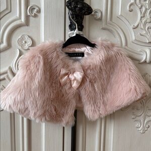 Biscotti Blush Faux Fur Cape with Bow